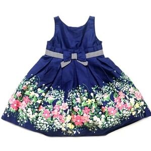 Janie & Jack Enchanted Valley Navy Floral Sateen Dress Girl 3-6 mo EUC Petticoat